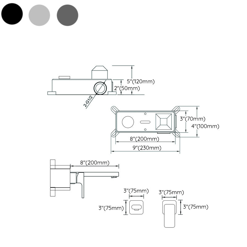 Lever Single-Handle Wall Mounted Modern Low Arc Metal Wall Mount Clearhalo 'Bathroom Remodel & Bathroom Fixtures' 'Bathtub Faucets' 'bathtub_faucets' 'Home Improvement' 'home_improvement' 'home_improvement_bathtub_faucets' 7111919