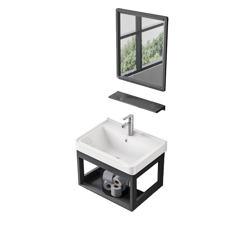 Modern Vanity Set Storage Shelf Wall Mounted Vanity Sink Mirror with Faucet  - Clearhalo