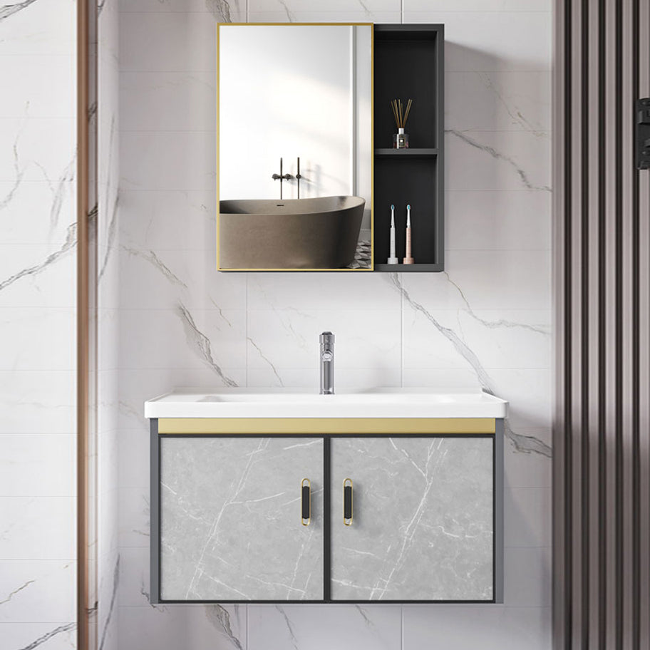 Wall Mounted Vanity Set Drawers Ceramic Sink Faucet Vanity Set with Mirror Clearhalo 'Bathroom Remodel & Bathroom Fixtures' 'Bathroom Vanities' 'bathroom_vanities' 'Home Improvement' 'home_improvement' 'home_improvement_bathroom_vanities' 7111924