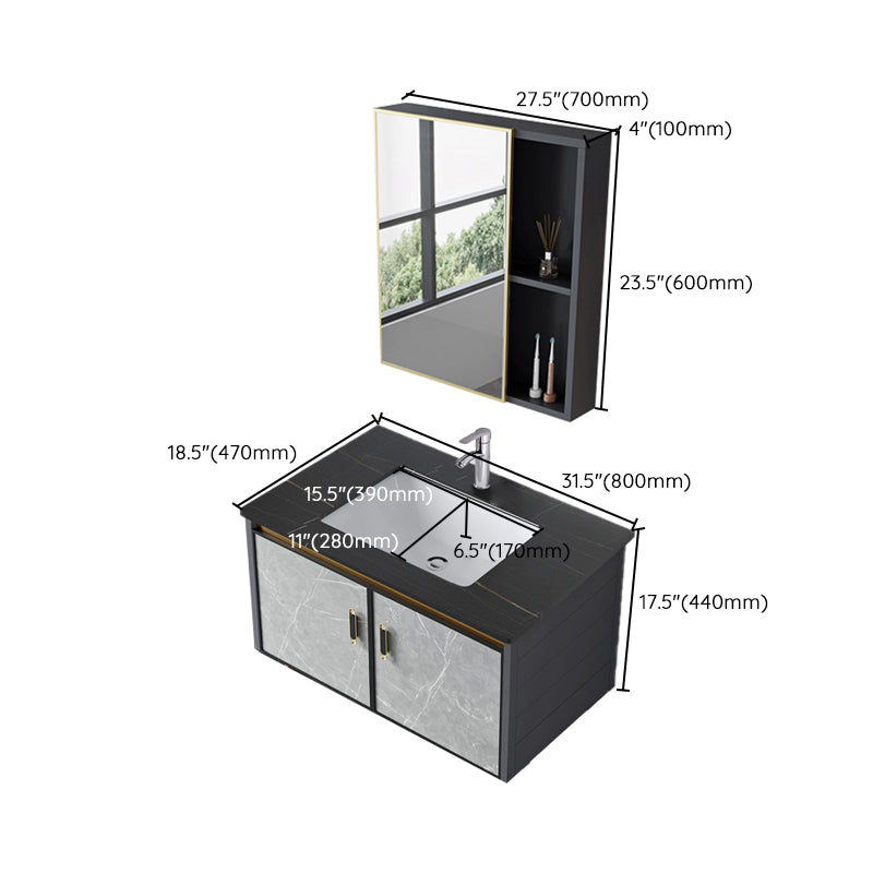 Wall Mounted Vanity Set Drawers Ceramic Sink Faucet Vanity Set with Mirror Clearhalo 'Bathroom Remodel & Bathroom Fixtures' 'Bathroom Vanities' 'bathroom_vanities' 'Home Improvement' 'home_improvement' 'home_improvement_bathroom_vanities' 7111963