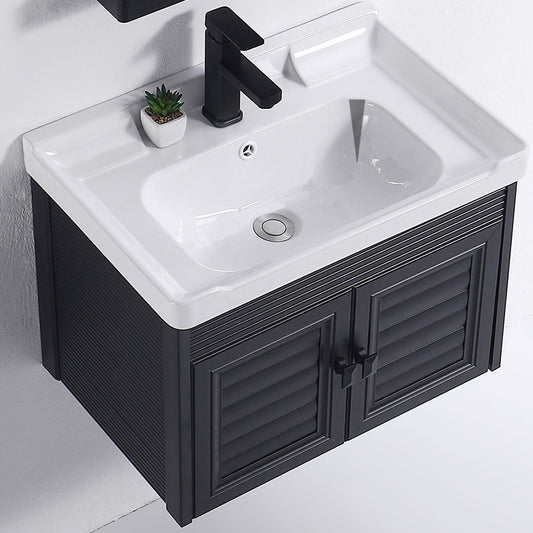 Modern Bathroom Vanity Metal Base Shelving Included Wall-Mounted Space Saver Vanity Clearhalo 'Bathroom Remodel & Bathroom Fixtures' 'Bathroom Vanities' 'bathroom_vanities' 'Home Improvement' 'home_improvement' 'home_improvement_bathroom_vanities' 7111971