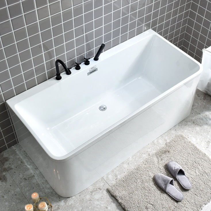 Back to Wall Soaking Bathtub Antique Finish Rectangular Modern Bath Tub with Black 5-Piece Set Clearhalo 'Bathroom Remodel & Bathroom Fixtures' 'Bathtubs' 'Home Improvement' 'home_improvement' 'home_improvement_bathtubs' 'Showers & Bathtubs' 7115750