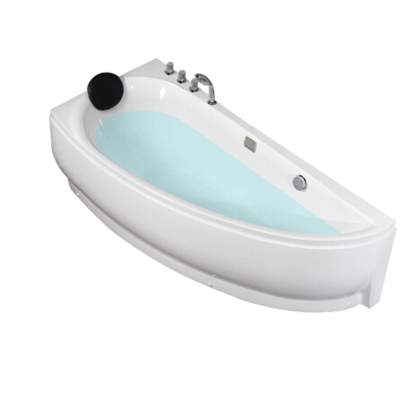 Acrylic Corner Modern Bathtub Acrylic White Soaking Back to Wall Bath Right Tub with Silver 5-Piece Set Clearhalo 'Bathroom Remodel & Bathroom Fixtures' 'Bathtubs' 'Home Improvement' 'home_improvement' 'home_improvement_bathtubs' 'Showers & Bathtubs' 7115787