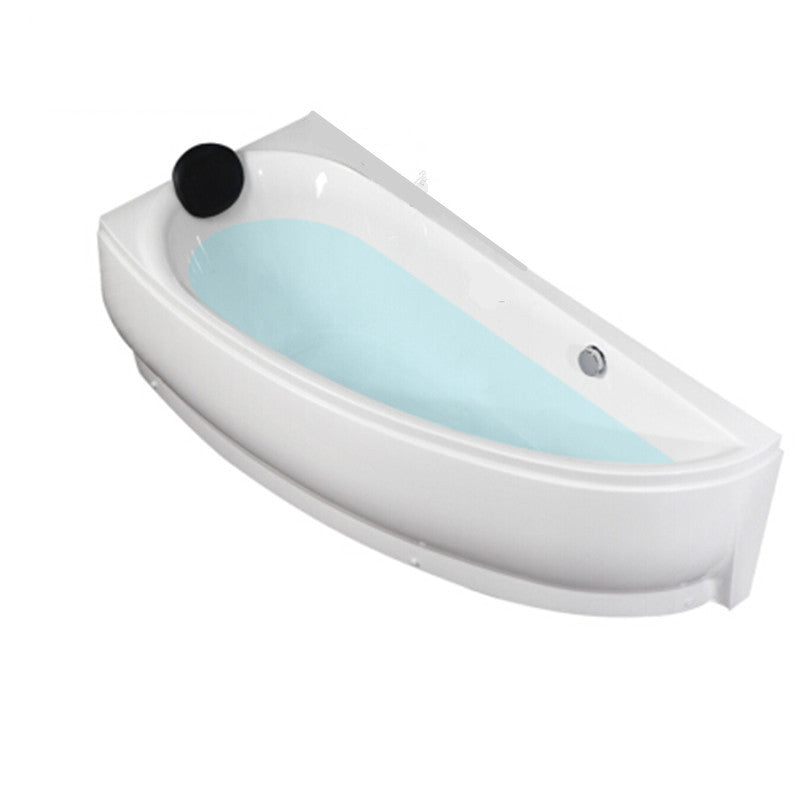 Acrylic Corner Modern Bathtub Acrylic White Soaking Back to Wall Bath Right Tub with Pillow Clearhalo 'Bathroom Remodel & Bathroom Fixtures' 'Bathtubs' 'Home Improvement' 'home_improvement' 'home_improvement_bathtubs' 'Showers & Bathtubs' 7115789