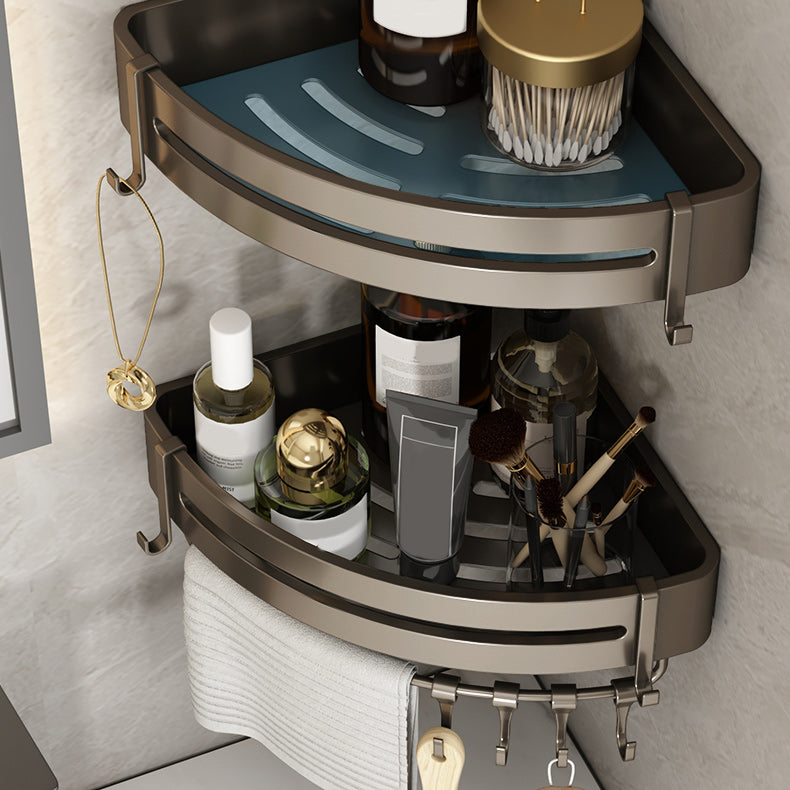 Contemporary Bathroom Accessory Set 3-Piece Bath Shelf with Hooks Clearhalo 'Bathroom Hardware Sets' 'Bathroom Hardware' 'Bathroom Remodel & Bathroom Fixtures' 'bathroom_hardware_sets' 'Home Improvement' 'home_improvement' 'home_improvement_bathroom_hardware_sets' 7115889