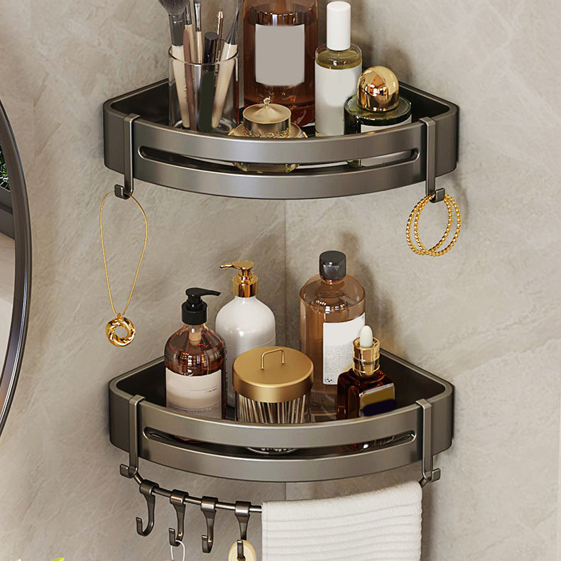 Contemporary Bathroom Accessory Set 3-Piece Bath Shelf with Hooks Clearhalo 'Bathroom Hardware Sets' 'Bathroom Hardware' 'Bathroom Remodel & Bathroom Fixtures' 'bathroom_hardware_sets' 'Home Improvement' 'home_improvement' 'home_improvement_bathroom_hardware_sets' 7115891