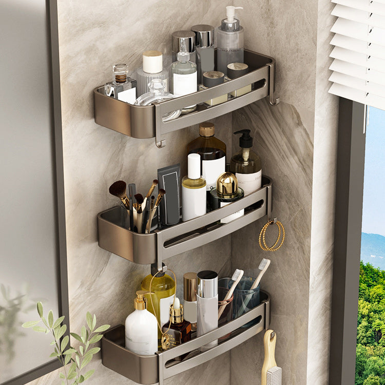 Contemporary Bathroom Accessory Set 3-Piece Bath Shelf with Hooks 3 Piece Set Square Bath Shelf Clearhalo 'Bathroom Hardware Sets' 'Bathroom Hardware' 'Bathroom Remodel & Bathroom Fixtures' 'bathroom_hardware_sets' 'Home Improvement' 'home_improvement' 'home_improvement_bathroom_hardware_sets' 7115893