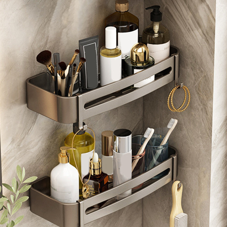 Contemporary Bathroom Accessory Set 3-Piece Bath Shelf with Hooks 2 Piece Set Square Bath Shelf Clearhalo 'Bathroom Hardware Sets' 'Bathroom Hardware' 'Bathroom Remodel & Bathroom Fixtures' 'bathroom_hardware_sets' 'Home Improvement' 'home_improvement' 'home_improvement_bathroom_hardware_sets' 7115896