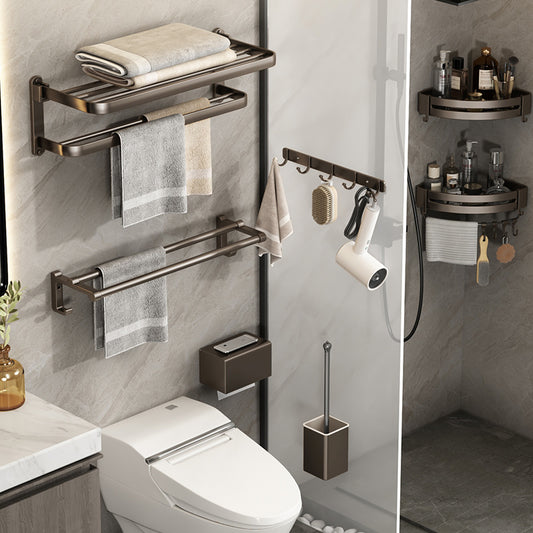 Contemporary Bathroom Accessory Set 3-Piece Bath Shelf with Hooks Clearhalo 'Bathroom Hardware Sets' 'Bathroom Hardware' 'Bathroom Remodel & Bathroom Fixtures' 'bathroom_hardware_sets' 'Home Improvement' 'home_improvement' 'home_improvement_bathroom_hardware_sets' 7115904