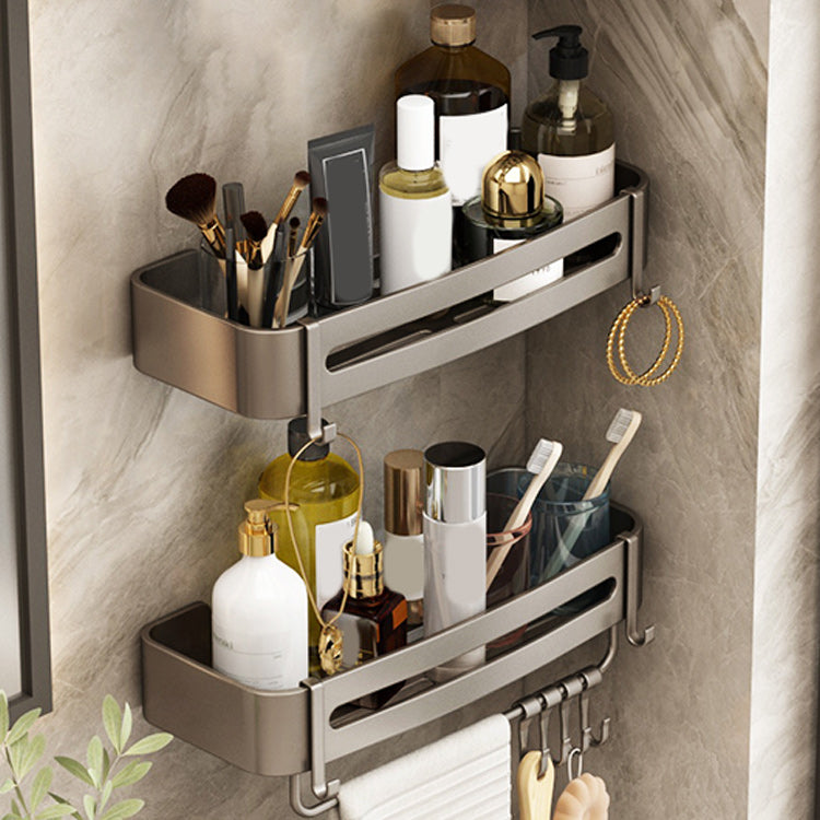 Contemporary Bathroom Accessory Set 3-Piece Bath Shelf with Hooks 2 Piece Set Bathroom Shelf (With Hook) Clearhalo 'Bathroom Hardware Sets' 'Bathroom Hardware' 'Bathroom Remodel & Bathroom Fixtures' 'bathroom_hardware_sets' 'Home Improvement' 'home_improvement' 'home_improvement_bathroom_hardware_sets' 7115907