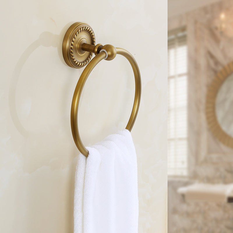 Brass Traditional Bathroom Accessory Set Vintage Bronze Bath Shelf/Towel Bar/Robe Hook Towel Ring Clearhalo 'Bathroom Hardware Sets' 'Bathroom Hardware' 'Bathroom Remodel & Bathroom Fixtures' 'bathroom_hardware_sets' 'Home Improvement' 'home_improvement' 'home_improvement_bathroom_hardware_sets' 7115912