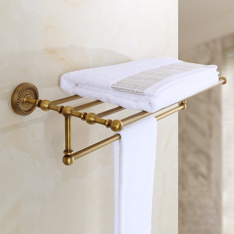 Brass Traditional Bathroom Accessory Set Vintage Bronze Bath Shelf/Towel Bar/Robe Hook Towel Rack Clearhalo 'Bathroom Hardware Sets' 'Bathroom Hardware' 'Bathroom Remodel & Bathroom Fixtures' 'bathroom_hardware_sets' 'Home Improvement' 'home_improvement' 'home_improvement_bathroom_hardware_sets' 7115917