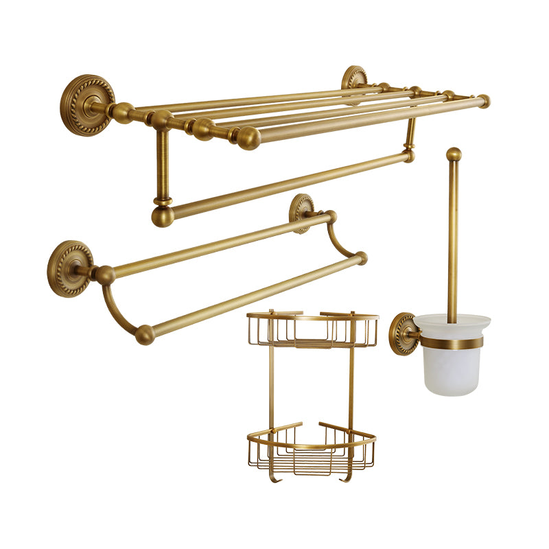 Brass Traditional Bathroom Accessory Set Vintage Bronze Bath Shelf/Towel Bar/Robe Hook 4-Piece Set (Toilet Brush) Clearhalo 'Bathroom Hardware Sets' 'Bathroom Hardware' 'Bathroom Remodel & Bathroom Fixtures' 'bathroom_hardware_sets' 'Home Improvement' 'home_improvement' 'home_improvement_bathroom_hardware_sets' 7115923