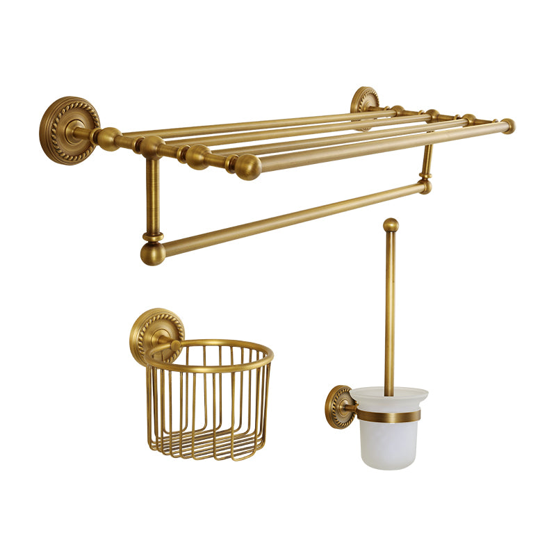 Brass Traditional Bathroom Accessory Set Vintage Bronze Bath Shelf/Towel Bar/Robe Hook 3-Piece Set (Toilet Brush) Clearhalo 'Bathroom Hardware Sets' 'Bathroom Hardware' 'Bathroom Remodel & Bathroom Fixtures' 'bathroom_hardware_sets' 'Home Improvement' 'home_improvement' 'home_improvement_bathroom_hardware_sets' 7115926