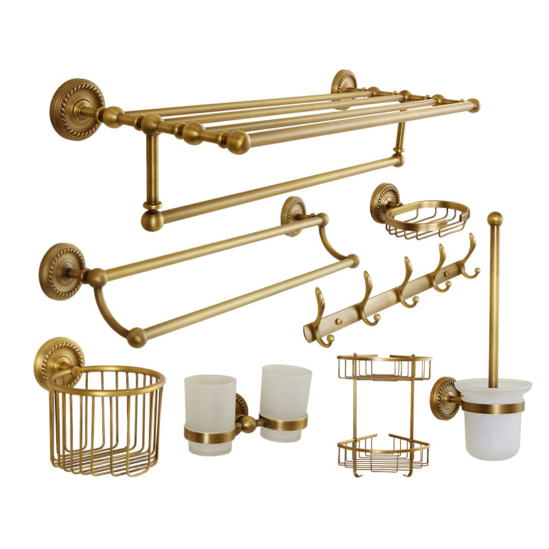 Brass Traditional Bathroom Accessory Set Vintage Bronze Bath Shelf/Towel Bar/Robe Hook 8-Piece Set Clearhalo 'Bathroom Hardware Sets' 'Bathroom Hardware' 'Bathroom Remodel & Bathroom Fixtures' 'bathroom_hardware_sets' 'Home Improvement' 'home_improvement' 'home_improvement_bathroom_hardware_sets' 7115931