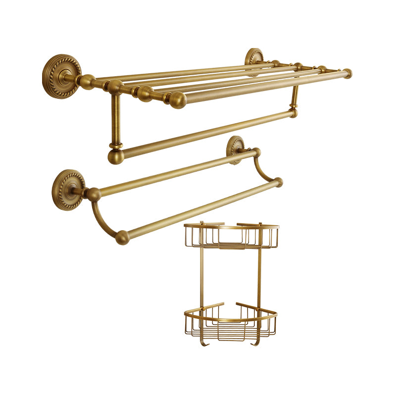 Brass Traditional Bathroom Accessory Set Vintage Bronze Bath Shelf/Towel Bar/Robe Hook 3-Piece Set (Towel Bar) Clearhalo 'Bathroom Hardware Sets' 'Bathroom Hardware' 'Bathroom Remodel & Bathroom Fixtures' 'bathroom_hardware_sets' 'Home Improvement' 'home_improvement' 'home_improvement_bathroom_hardware_sets' 7115932