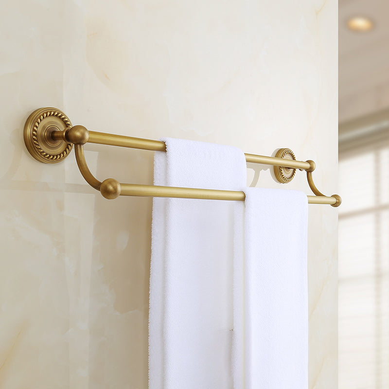 Brass Traditional Bathroom Accessory Set Vintage Bronze Bath Shelf/Towel Bar/Robe Hook Double Bars Towel Bar Clearhalo 'Bathroom Hardware Sets' 'Bathroom Hardware' 'Bathroom Remodel & Bathroom Fixtures' 'bathroom_hardware_sets' 'Home Improvement' 'home_improvement' 'home_improvement_bathroom_hardware_sets' 7115935