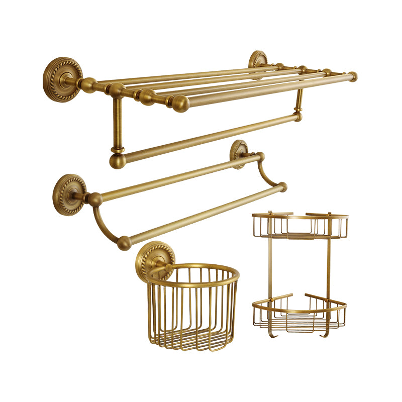 Brass Traditional Bathroom Accessory Set Vintage Bronze Bath Shelf/Towel Bar/Robe Hook 4-Piece Set (Tissue Basket) Clearhalo 'Bathroom Hardware Sets' 'Bathroom Hardware' 'Bathroom Remodel & Bathroom Fixtures' 'bathroom_hardware_sets' 'Home Improvement' 'home_improvement' 'home_improvement_bathroom_hardware_sets' 7115937