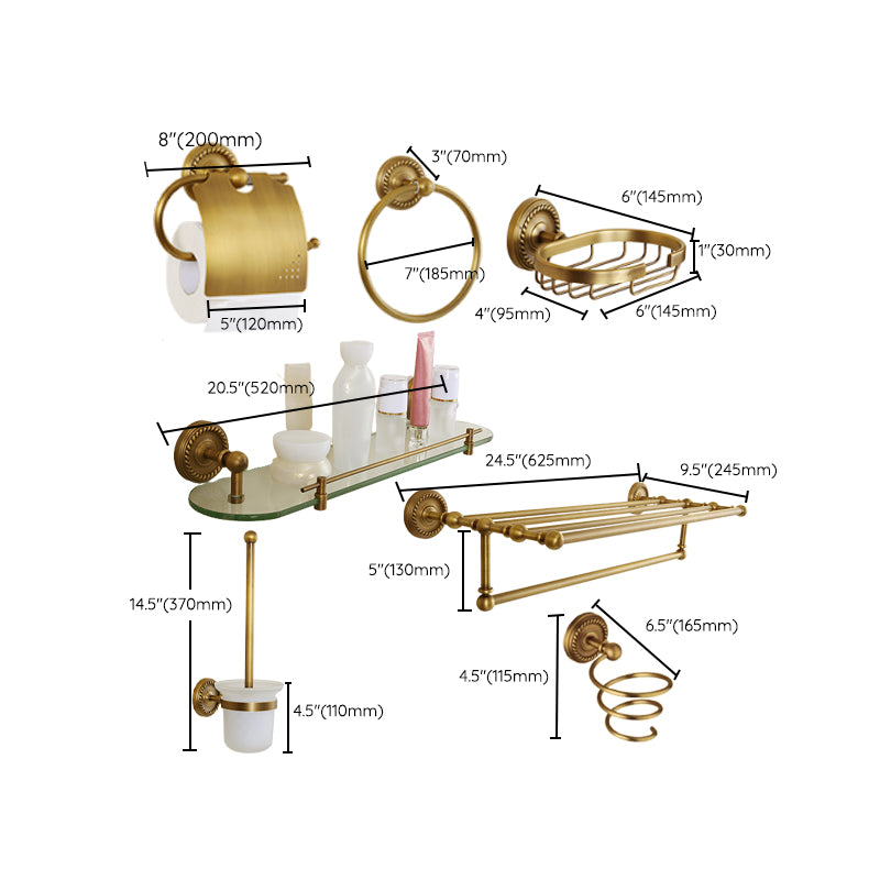 Brass Traditional Bathroom Accessory Set Vintage Bronze Bath Shelf/Towel Bar/Robe Hook Clearhalo 'Bathroom Hardware Sets' 'Bathroom Hardware' 'Bathroom Remodel & Bathroom Fixtures' 'bathroom_hardware_sets' 'Home Improvement' 'home_improvement' 'home_improvement_bathroom_hardware_sets' 7115939