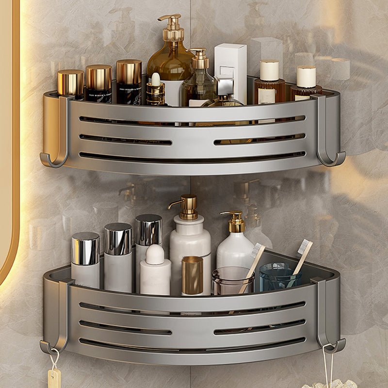 3 Piece Bathroom Accessory Set Contemporary Aluminum Bath Shelf Grey 2 Piece Set Triangular Bath Shelf Clearhalo 'Bathroom Hardware Sets' 'Bathroom Hardware' 'Bathroom Remodel & Bathroom Fixtures' 'bathroom_hardware_sets' 'Home Improvement' 'home_improvement' 'home_improvement_bathroom_hardware_sets' 7115955