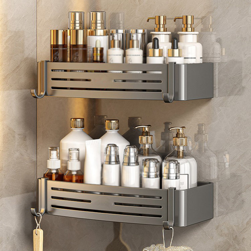 3 Piece Bathroom Accessory Set Contemporary Aluminum Bath Shelf Grey 2 Piece Set Square Bath Shelf Clearhalo 'Bathroom Hardware Sets' 'Bathroom Hardware' 'Bathroom Remodel & Bathroom Fixtures' 'bathroom_hardware_sets' 'Home Improvement' 'home_improvement' 'home_improvement_bathroom_hardware_sets' 7115960