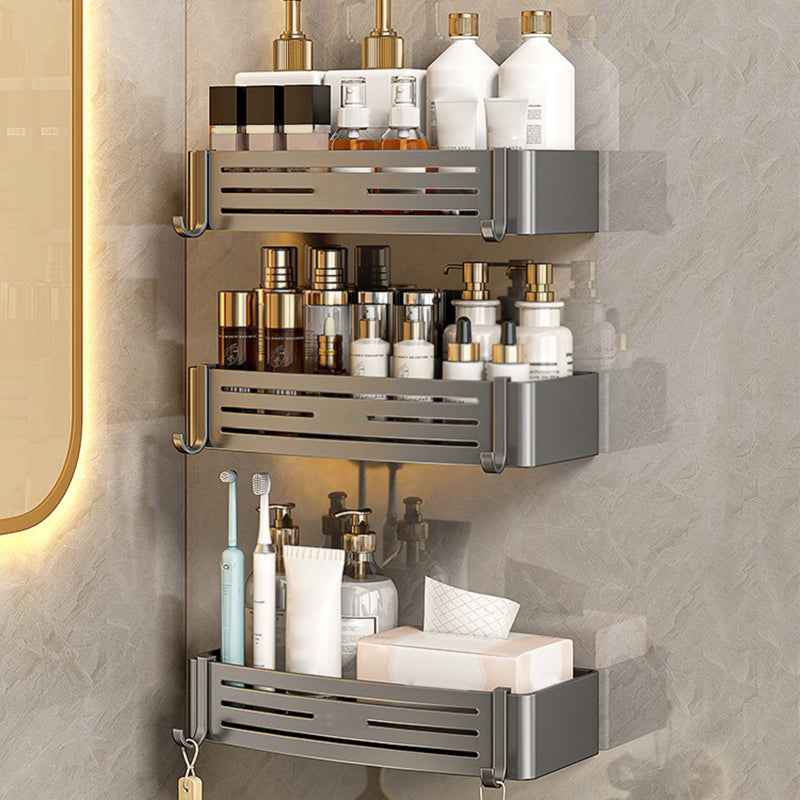 3 Piece Bathroom Accessory Set Contemporary Aluminum Bath Shelf Grey 3 Piece Set Square Bath Shelf Clearhalo 'Bathroom Hardware Sets' 'Bathroom Hardware' 'Bathroom Remodel & Bathroom Fixtures' 'bathroom_hardware_sets' 'Home Improvement' 'home_improvement' 'home_improvement_bathroom_hardware_sets' 7115961