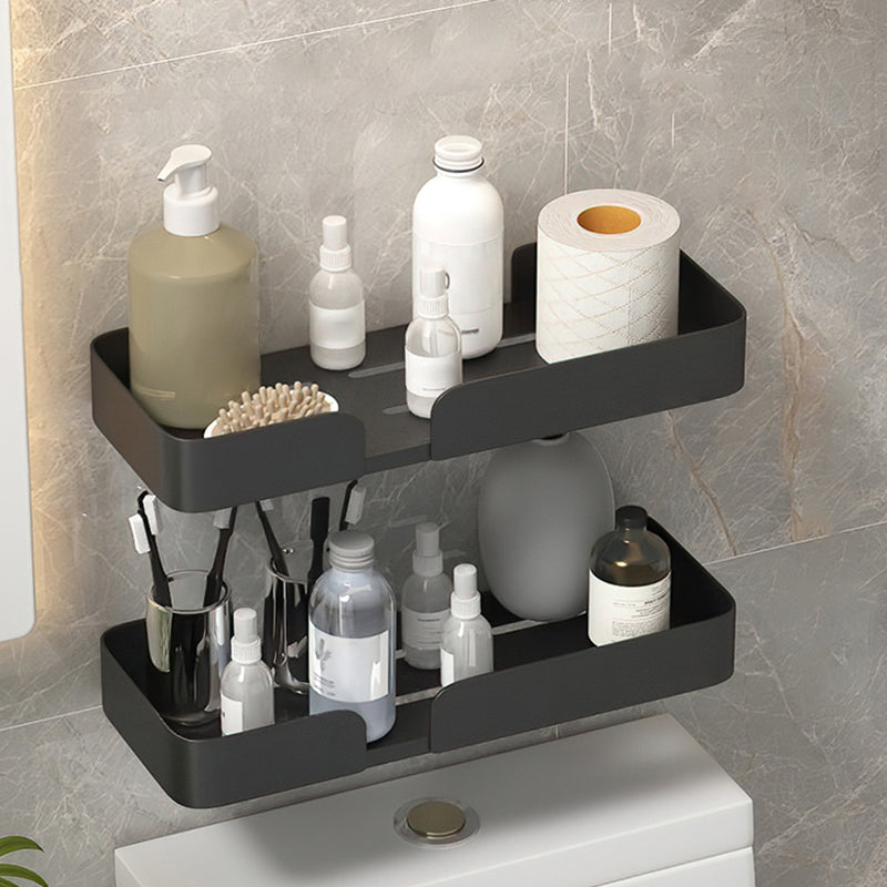 Modern Rectangular Bath Shelf 2/3-Piece Bathroom Accessory Set 14" Black 2 Piece Set Clearhalo 'Bathroom Hardware Sets' 'Bathroom Hardware' 'Bathroom Remodel & Bathroom Fixtures' 'bathroom_hardware_sets' 'Home Improvement' 'home_improvement' 'home_improvement_bathroom_hardware_sets' 7115967