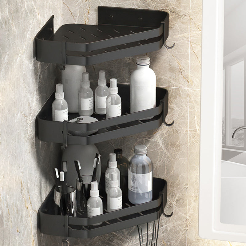 Modern 2/3-Piece Bathroom Set Stainless Triangle Bath Shelf in Aluminum Black Hollow 3 Piece Set Clearhalo 'Bathroom Hardware Sets' 'Bathroom Hardware' 'Bathroom Remodel & Bathroom Fixtures' 'bathroom_hardware_sets' 'Home Improvement' 'home_improvement' 'home_improvement_bathroom_hardware_sets' 7115993