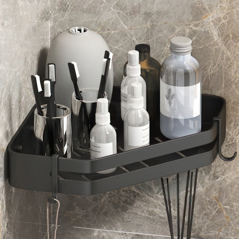 Modern 2/3-Piece Bathroom Set Stainless Triangle Bath Shelf in Aluminum Black Hollow 1 Piece Clearhalo 'Bathroom Hardware Sets' 'Bathroom Hardware' 'Bathroom Remodel & Bathroom Fixtures' 'bathroom_hardware_sets' 'Home Improvement' 'home_improvement' 'home_improvement_bathroom_hardware_sets' 7115995