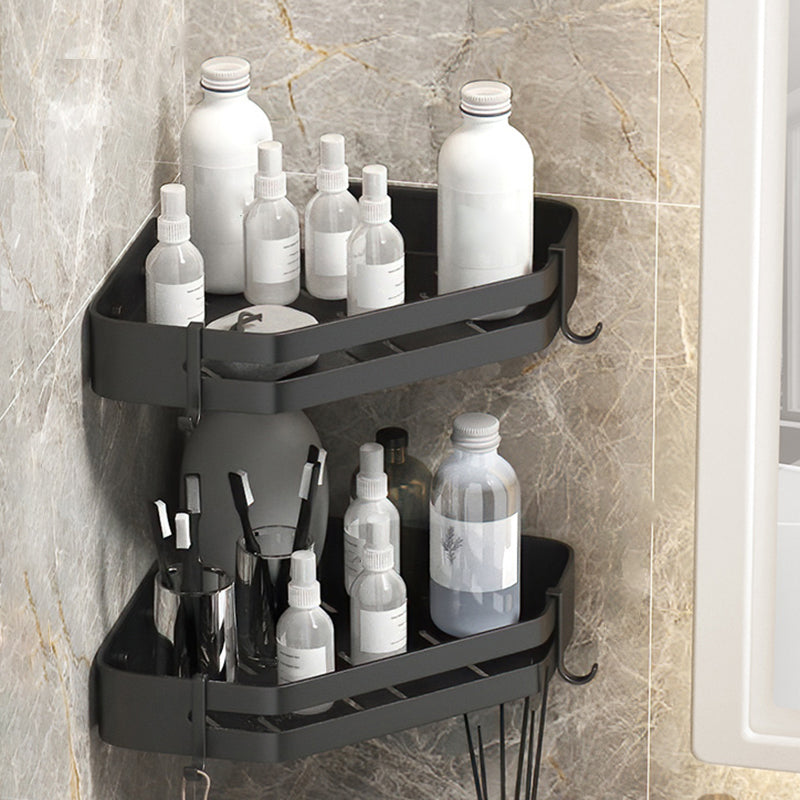 Modern 2/3-Piece Bathroom Set Stainless Triangle Bath Shelf in Aluminum Black Hollow 2 Piece Set Clearhalo 'Bathroom Hardware Sets' 'Bathroom Hardware' 'Bathroom Remodel & Bathroom Fixtures' 'bathroom_hardware_sets' 'Home Improvement' 'home_improvement' 'home_improvement_bathroom_hardware_sets' 7115997