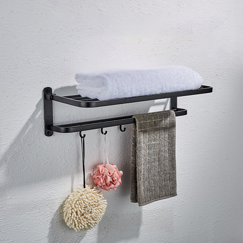 Modern Matte Black Bathroom Accessory Set with Towel Bar/Bath Shelf & Robe Hooks Clearhalo 'Bathroom Hardware Sets' 'Bathroom Hardware' 'Bathroom Remodel & Bathroom Fixtures' 'bathroom_hardware_sets' 'Home Improvement' 'home_improvement' 'home_improvement_bathroom_hardware_sets' 7116027