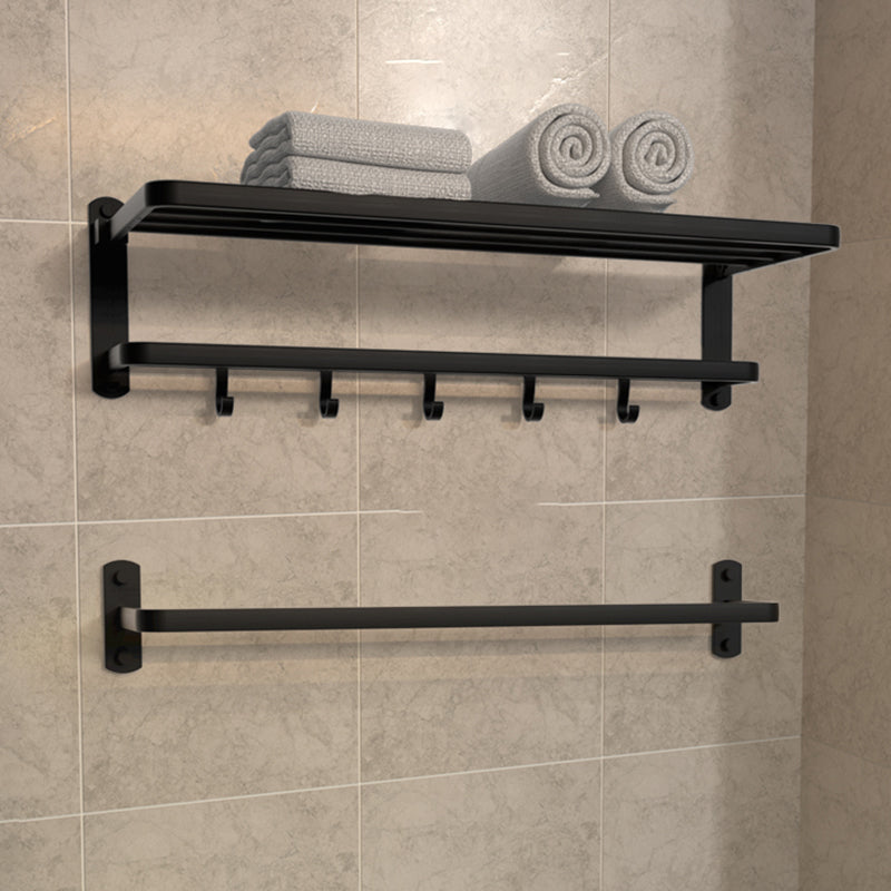 Modern Matte Black Bathroom Accessory Set with Towel Bar/Bath Shelf & Robe Hooks Black Towel Rack with Towel Bar Clearhalo 'Bathroom Hardware Sets' 'Bathroom Hardware' 'Bathroom Remodel & Bathroom Fixtures' 'bathroom_hardware_sets' 'Home Improvement' 'home_improvement' 'home_improvement_bathroom_hardware_sets' 7116028