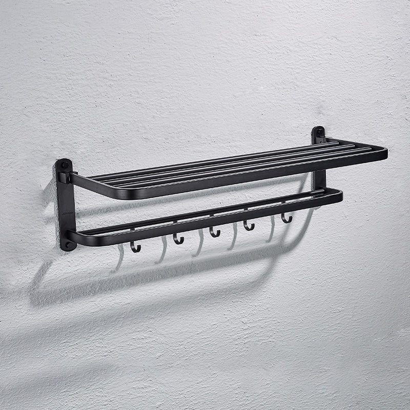 Modern Matte Black Bathroom Accessory Set with Towel Bar/Bath Shelf & Robe Hooks Clearhalo 'Bathroom Hardware Sets' 'Bathroom Hardware' 'Bathroom Remodel & Bathroom Fixtures' 'bathroom_hardware_sets' 'Home Improvement' 'home_improvement' 'home_improvement_bathroom_hardware_sets' 7116029