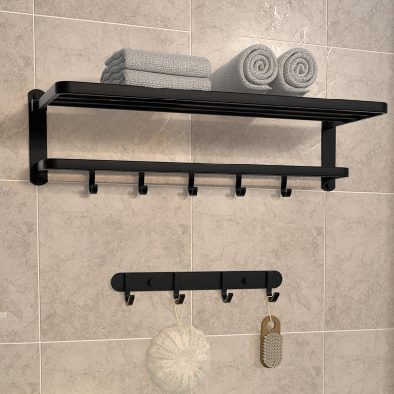 Modern Matte Black Bathroom Accessory Set with Towel Bar/Bath Shelf & Robe Hooks Black Towel Rack with Row Hook Clearhalo 'Bathroom Hardware Sets' 'Bathroom Hardware' 'Bathroom Remodel & Bathroom Fixtures' 'bathroom_hardware_sets' 'Home Improvement' 'home_improvement' 'home_improvement_bathroom_hardware_sets' 7116032