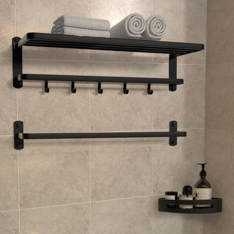 Modern Matte Black Bathroom Accessory Set with Towel Bar/Bath Shelf & Robe Hooks Black 3-Piece Set (Shelves) Clearhalo 'Bathroom Hardware Sets' 'Bathroom Hardware' 'Bathroom Remodel & Bathroom Fixtures' 'bathroom_hardware_sets' 'Home Improvement' 'home_improvement' 'home_improvement_bathroom_hardware_sets' 7116035