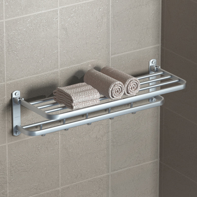 Modern Matte Black Bathroom Accessory Set with Towel Bar/Bath Shelf & Robe Hooks Silver Foldable Towel Rack Clearhalo 'Bathroom Hardware Sets' 'Bathroom Hardware' 'Bathroom Remodel & Bathroom Fixtures' 'bathroom_hardware_sets' 'Home Improvement' 'home_improvement' 'home_improvement_bathroom_hardware_sets' 7116039