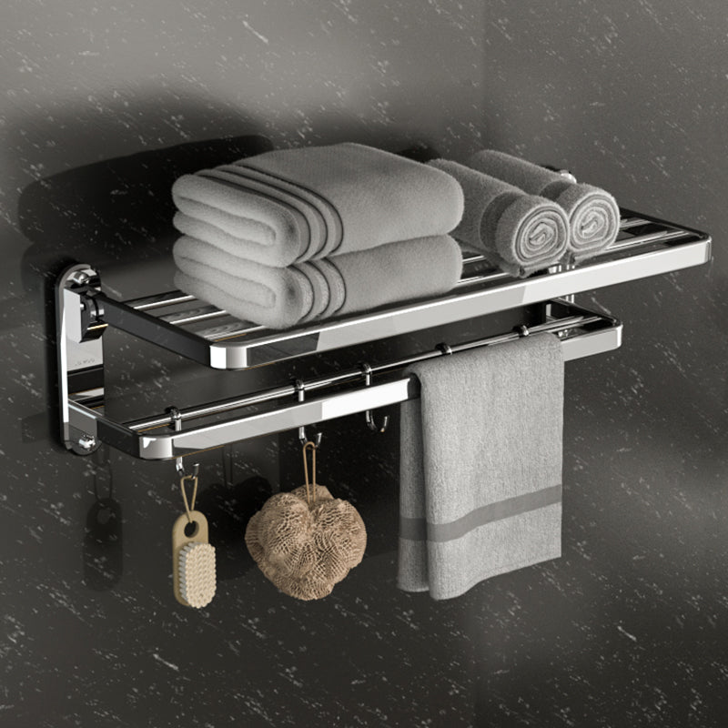 Modern Matte Black Bathroom Accessory Set with Towel Bar/Bath Shelf & Robe Hooks Chrome Foldable Towel Rack Clearhalo 'Bathroom Hardware Sets' 'Bathroom Hardware' 'Bathroom Remodel & Bathroom Fixtures' 'bathroom_hardware_sets' 'Home Improvement' 'home_improvement' 'home_improvement_bathroom_hardware_sets' 7116042