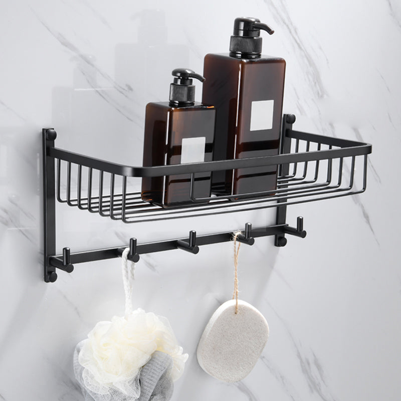 5-Piece Modernism Bath Hardware Set in Stainless Steel Matte Black Bathroom Shelf (With Hook) Clearhalo 'Bathroom Hardware Sets' 'Bathroom Hardware' 'Bathroom Remodel & Bathroom Fixtures' 'bathroom_hardware_sets' 'Home Improvement' 'home_improvement' 'home_improvement_bathroom_hardware_sets' 7116078