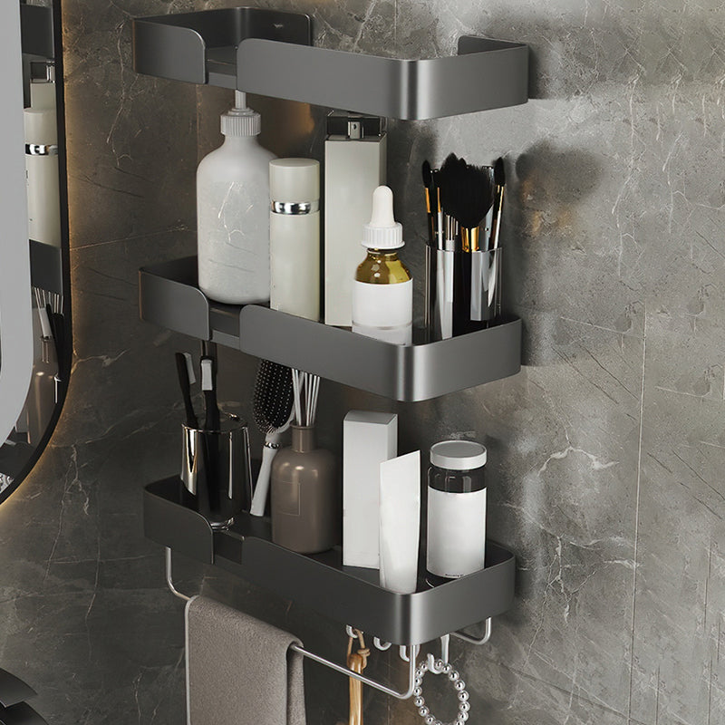 3 Piece Modern Bathroom Hardware Set Aluminum Bath Shelf in Grey 3 Piece Set Bathroom Shelf (With Hook) Clearhalo 'Bathroom Hardware Sets' 'Bathroom Hardware' 'Bathroom Remodel & Bathroom Fixtures' 'bathroom_hardware_sets' 'Home Improvement' 'home_improvement' 'home_improvement_bathroom_hardware_sets' 7116090