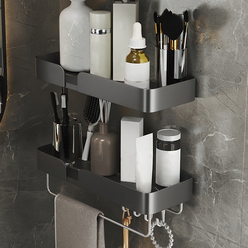 3 Piece Modern Bathroom Hardware Set Aluminum Bath Shelf in Grey 2 Piece Set Bathroom Shelf (With Hook) Clearhalo 'Bathroom Hardware Sets' 'Bathroom Hardware' 'Bathroom Remodel & Bathroom Fixtures' 'bathroom_hardware_sets' 'Home Improvement' 'home_improvement' 'home_improvement_bathroom_hardware_sets' 7116094