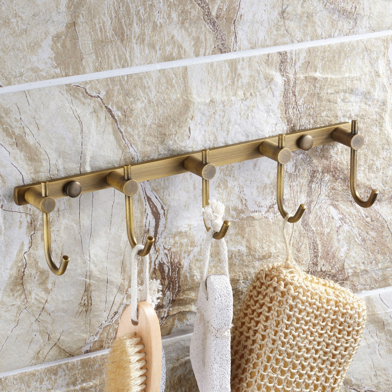 Traditional Bathroom Accessories Hardware Set Brass Accessories Hardware Set Row Hook-5 Hooks Clearhalo 'Bathroom Hardware Sets' 'Bathroom Hardware' 'Bathroom Remodel & Bathroom Fixtures' 'bathroom_hardware_sets' 'Home Improvement' 'home_improvement' 'home_improvement_bathroom_hardware_sets' 7116120