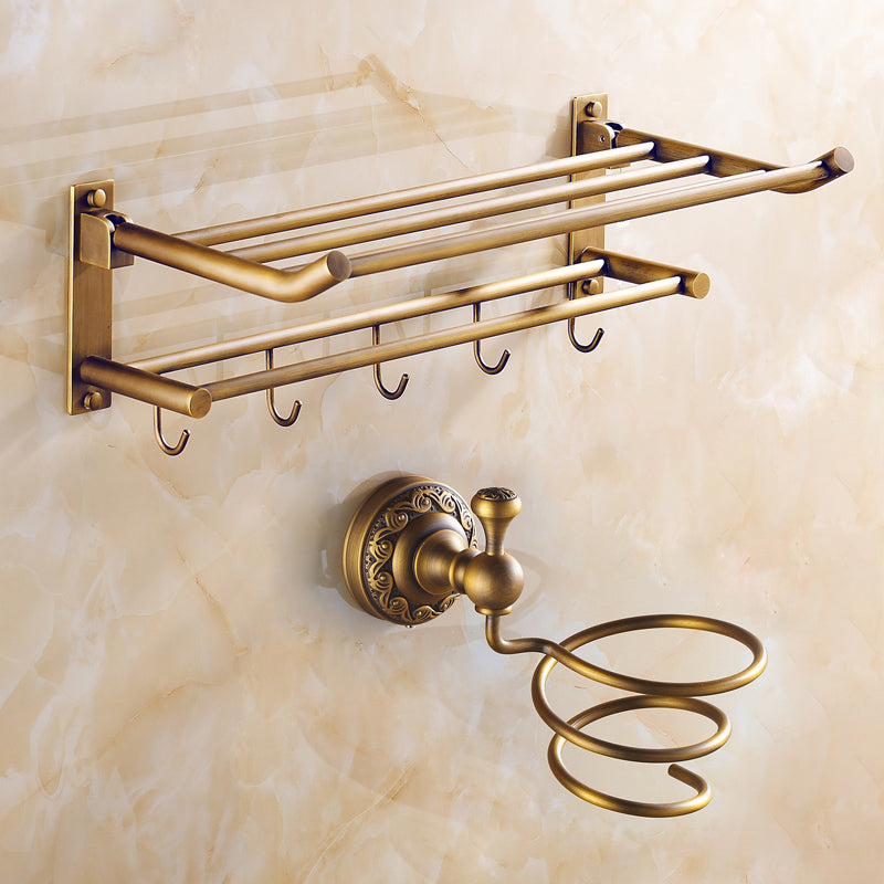 Traditional Bathroom Accessories Hardware Set Brass Accessories Hardware Set Bath Towel Holder & Hair Dryer Rack Clearhalo 'Bathroom Hardware Sets' 'Bathroom Hardware' 'Bathroom Remodel & Bathroom Fixtures' 'bathroom_hardware_sets' 'Home Improvement' 'home_improvement' 'home_improvement_bathroom_hardware_sets' 7116127