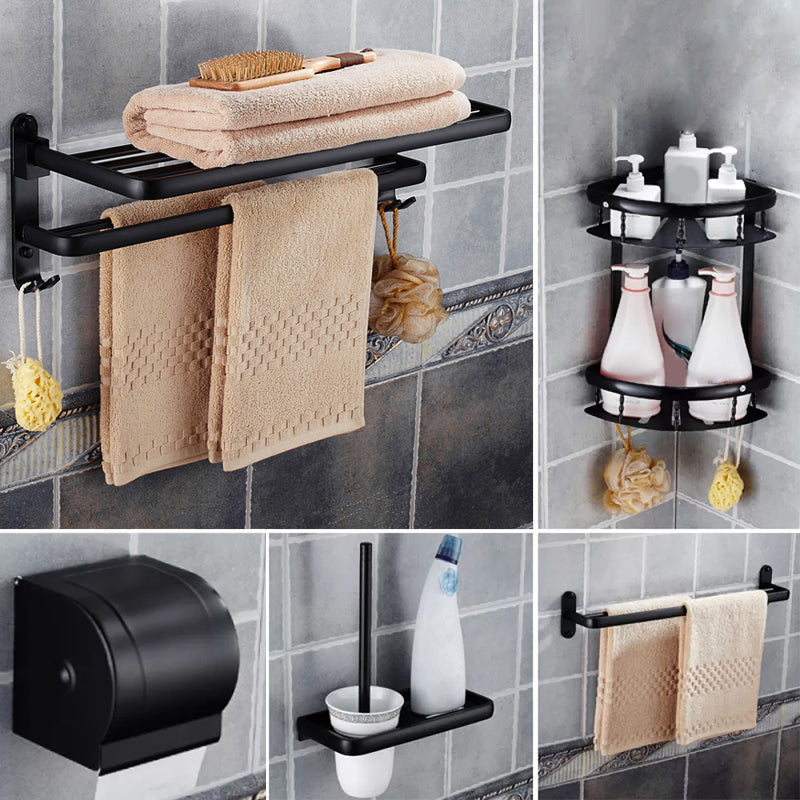 Modern Bathroom Accessories Hardware Set Black Accessories Hardware Set 5-Piece Set (Tissue Box) Clearhalo 'Bathroom Hardware Sets' 'Bathroom Hardware' 'Bathroom Remodel & Bathroom Fixtures' 'bathroom_hardware_sets' 'Home Improvement' 'home_improvement' 'home_improvement_bathroom_hardware_sets' 7116160