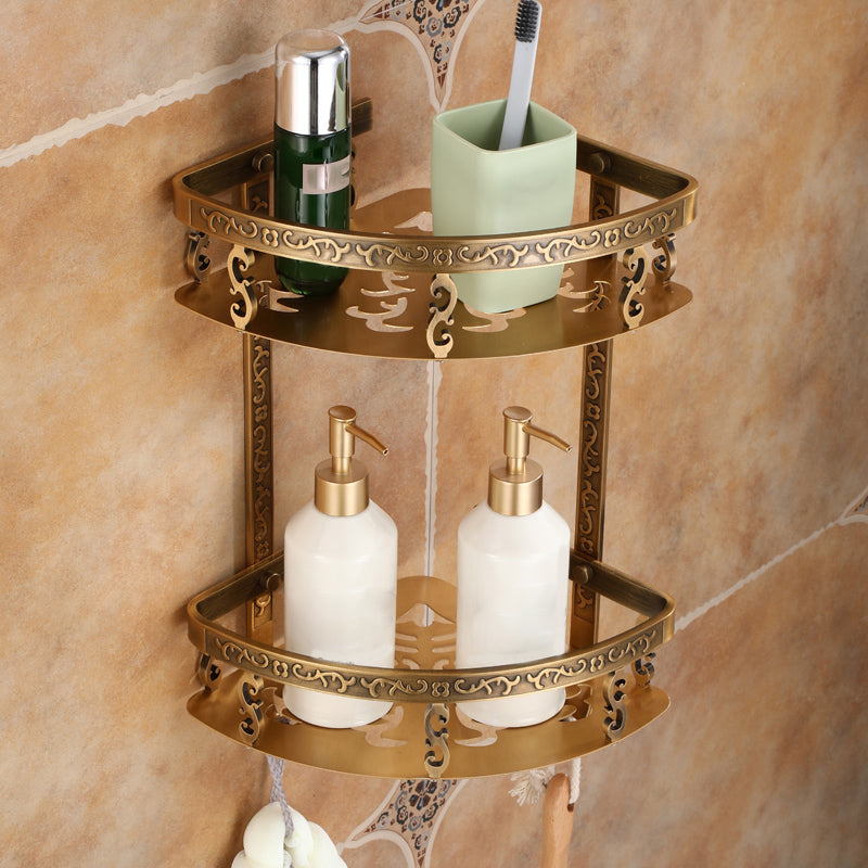 Brass Accessories Hardware Set Traditional Bathroom Accessories Hardware Set Double Layer Triangle Bath Shelves Clearhalo 'Bathroom Hardware Sets' 'Bathroom Hardware' 'Bathroom Remodel & Bathroom Fixtures' 'bathroom_hardware_sets' 'Home Improvement' 'home_improvement' 'home_improvement_bathroom_hardware_sets' 7116175