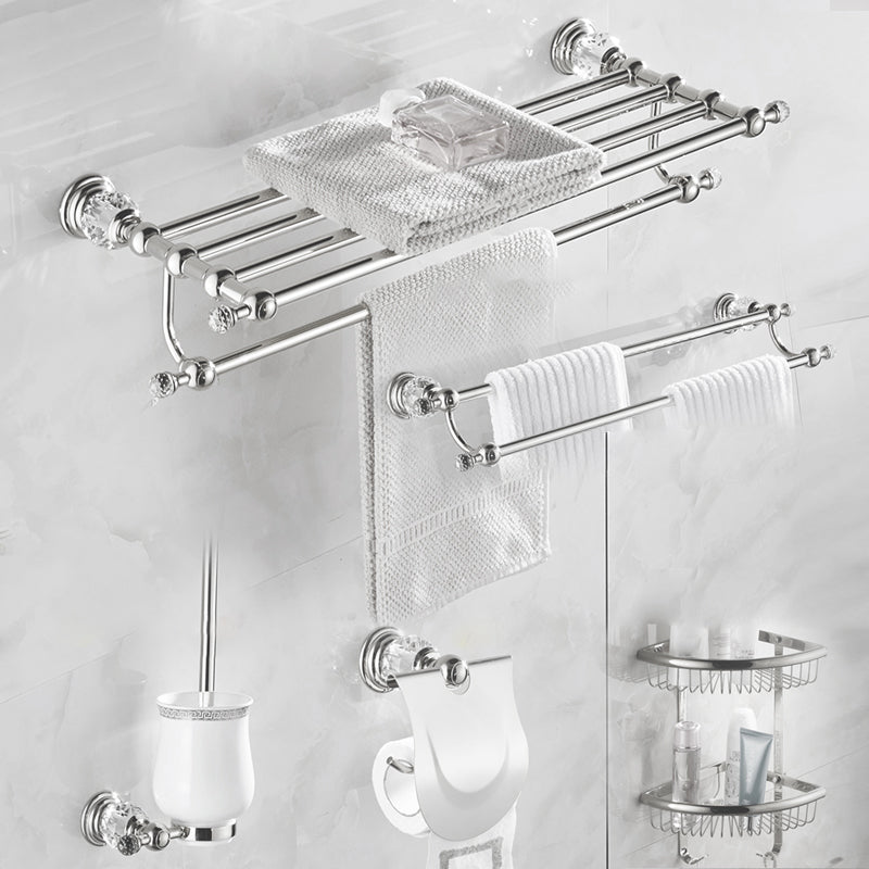 Modern Bathroom Accessories Hardware Set Silver Accessories Hardware Set Double Bars 5-Piece Set (Towel Bar) Clearhalo 'Bathroom Hardware Sets' 'Bathroom Hardware' 'Bathroom Remodel & Bathroom Fixtures' 'bathroom_hardware_sets' 'Home Improvement' 'home_improvement' 'home_improvement_bathroom_hardware_sets' 7116210