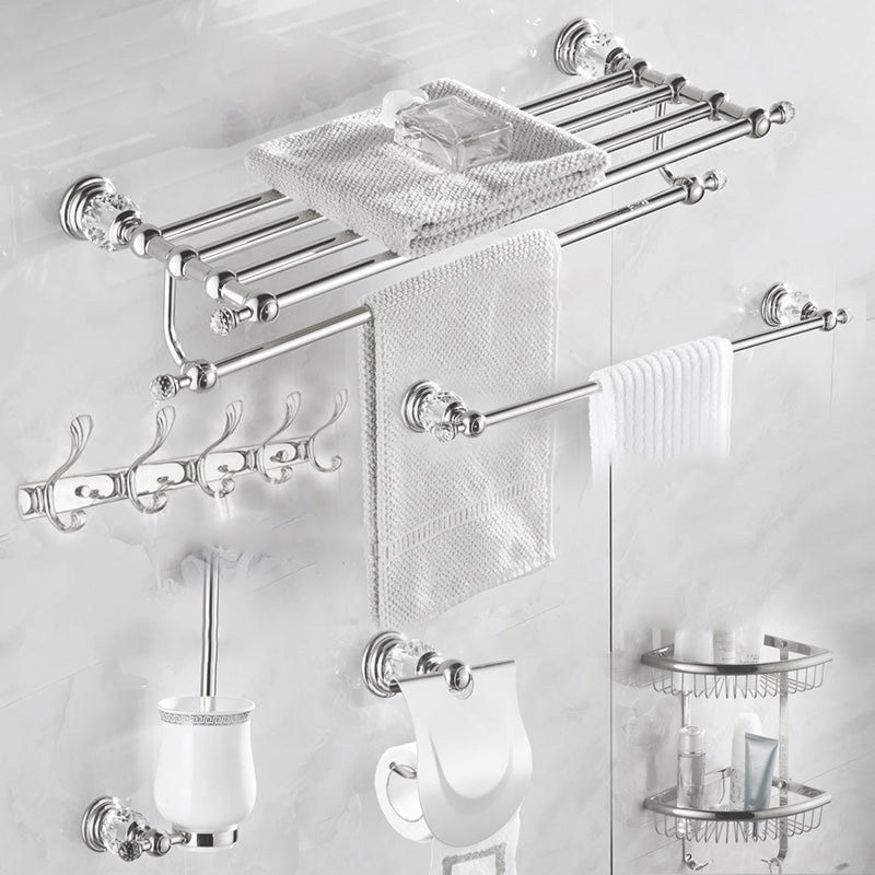 Modern Bathroom Accessories Hardware Set Silver Accessories Hardware Set Single Bar 6-Piece Set Clearhalo 'Bathroom Hardware Sets' 'Bathroom Hardware' 'Bathroom Remodel & Bathroom Fixtures' 'bathroom_hardware_sets' 'Home Improvement' 'home_improvement' 'home_improvement_bathroom_hardware_sets' 7116212