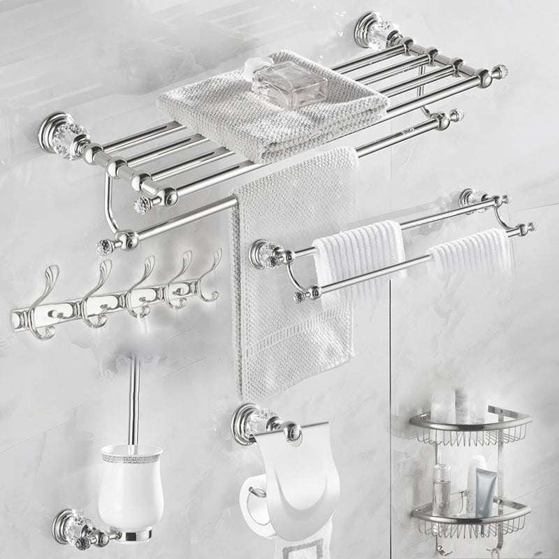 Modern Bathroom Accessories Hardware Set Silver Accessories Hardware Set Double Bars 6-Piece Set Clearhalo 'Bathroom Hardware Sets' 'Bathroom Hardware' 'Bathroom Remodel & Bathroom Fixtures' 'bathroom_hardware_sets' 'Home Improvement' 'home_improvement' 'home_improvement_bathroom_hardware_sets' 7116215