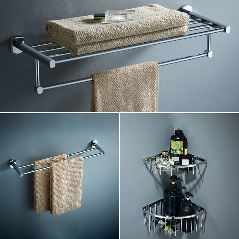 Modern Bathroom Accessory Kit Silver Bathroom Accessories Hardware Set 4-Piece Set (Triangular Bath Shelf) Clearhalo 'Bathroom Hardware Sets' 'Bathroom Hardware' 'Bathroom Remodel & Bathroom Fixtures' 'bathroom_hardware_sets' 'Home Improvement' 'home_improvement' 'home_improvement_bathroom_hardware_sets' 7116230