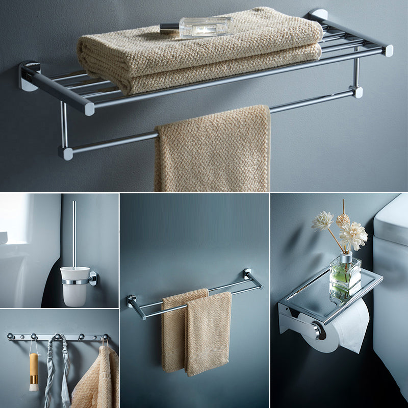 Modern Bathroom Accessory Kit Silver Bathroom Accessories Hardware Set 5-Piece Set (Row Hook) Clearhalo 'Bathroom Hardware Sets' 'Bathroom Hardware' 'Bathroom Remodel & Bathroom Fixtures' 'bathroom_hardware_sets' 'Home Improvement' 'home_improvement' 'home_improvement_bathroom_hardware_sets' 7116235