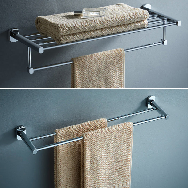 Modern Bathroom Accessory Kit Silver Bathroom Accessories Hardware Set Towel Rack with Towel Bar (Double Bars) Clearhalo 'Bathroom Hardware Sets' 'Bathroom Hardware' 'Bathroom Remodel & Bathroom Fixtures' 'bathroom_hardware_sets' 'Home Improvement' 'home_improvement' 'home_improvement_bathroom_hardware_sets' 7116238